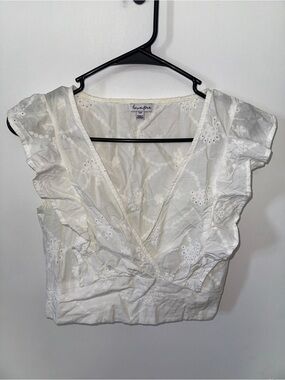 love, Fire White Eyelet Ruffle Wrap Blouse